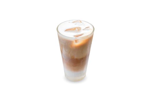 Iced coffee with ice in a glass isolated on white background.