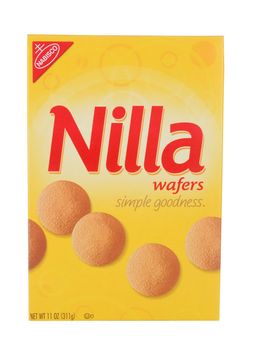 IRVINE, CA - February 06, 2014: A 11 ounce box of Nabisco Nilla Wafers. Nilla is a brand name owned by Nabisco, they are a vanilla flavored wafer style cookie.