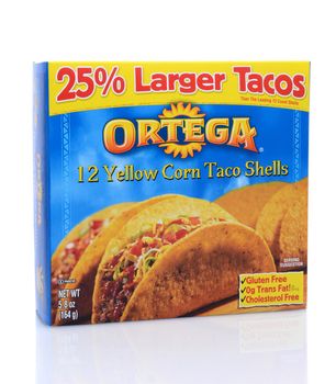 IRVINE, CA - May 14, 2014: A 12 count box of Ortega Yellow Corn Taco Shells. Owned by B&G Foods since 2003, Ortega makes a line of authentic Mexican Foods.
