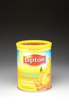 IRVINE, CA - January 11, 2013: A 10 quart can of Lipton Iced Tea Mix Natural Lemon Flavor. Iced tea makes up about 85% of all tea consumed in the United States.