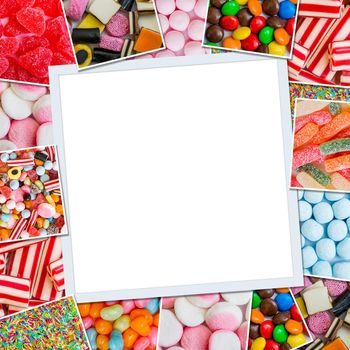 Frame photos of candies and jellies
