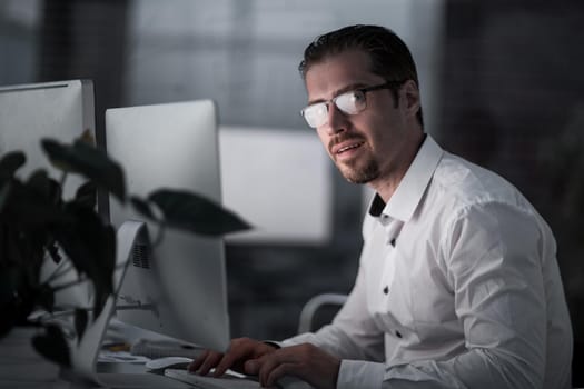 close up.businessman sitting at his Desk.business people