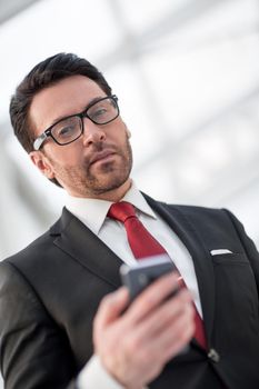 close up.portrait of a modern businessman.people and technology