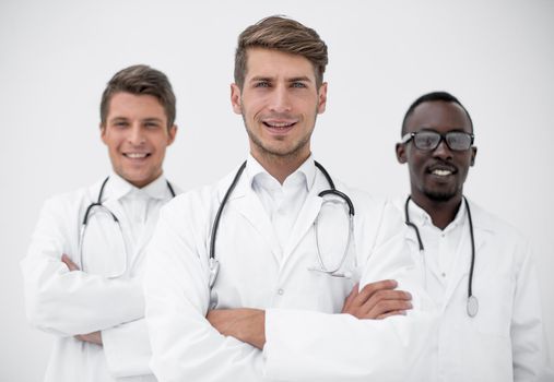 three confident doctors colleagues standing together.the concept of health