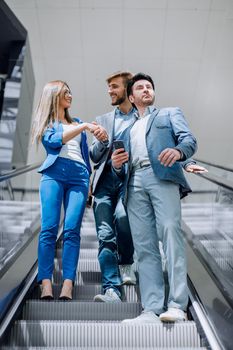 businessman and business woman greeting each other . business concept