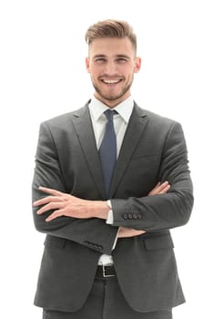 close up.portrait of a confident young businessman.isolated on white