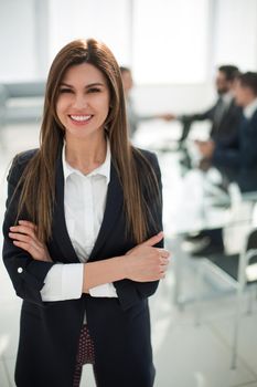 modern business woman standing in Bank office.business people