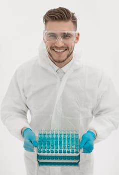 close up.portrait of a modern scientist on a white background