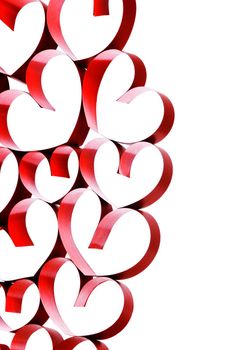 Linked red ribbon hearts isolated on white background, Valentines day decoration