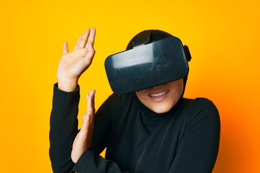 arab woman technology simulator device gaming ethnicity model. High quality photo