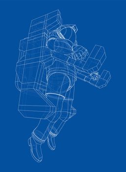 Astronaut concept. 3d illustration. Wire-frame or blueprint style