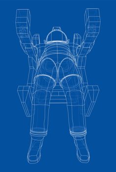 Astronaut concept. 3d illustration. Wire-frame or blueprint style