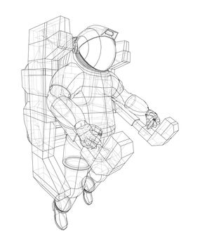 Astronaut concept. 3d illustration. Wire-frame or blueprint style