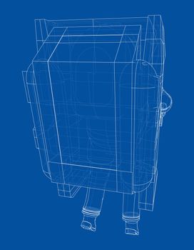 Astronaut concept. 3d illustration. Wire-frame or blueprint style