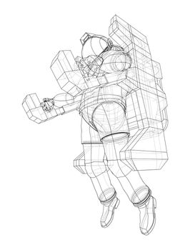 Astronaut concept. 3d illustration. Wire-frame or blueprint style