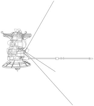 Communication satellite concept outline. 3d illustration. Wire-frame style