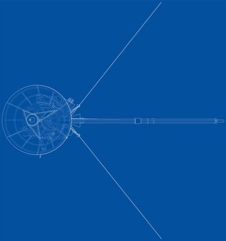 Communication satellite concept outline. 3d illustration. Wire-frame style