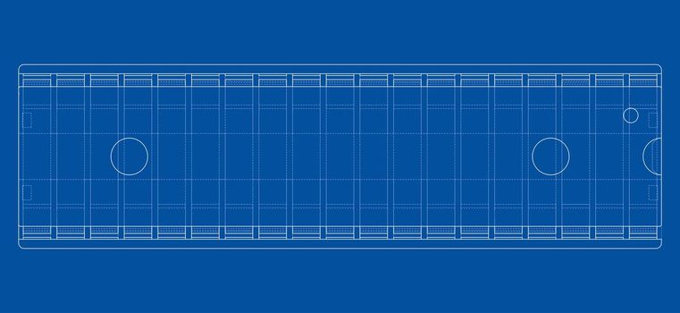 3D microchip. 3d illustration. Wire-frame or blueprint style