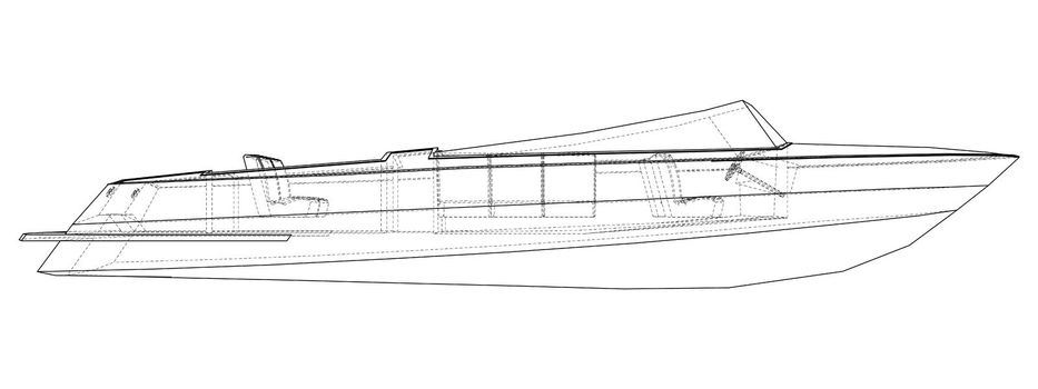 Modern boat with seats and protective glass. 3d illustration