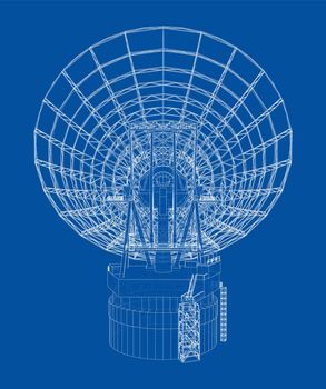 Radio Telescope concept outline. 3d illustration. Wire-frame style