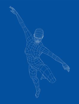 Wireframe ballerina or dancer in dance pose. 3d illustration