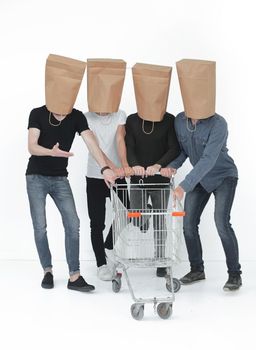 group of people with empty shopping carts. the concept of correct choice