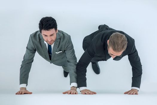 two businessmen at the starting position. competition concept