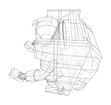 Astronaut concept. 3d illustration. Wire-frame or blueprint style