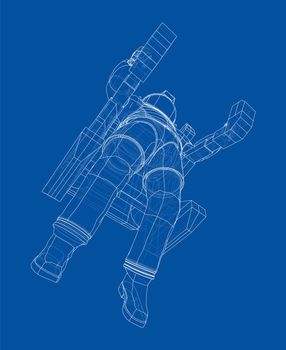 Astronaut concept. 3d illustration. Wire-frame or blueprint style