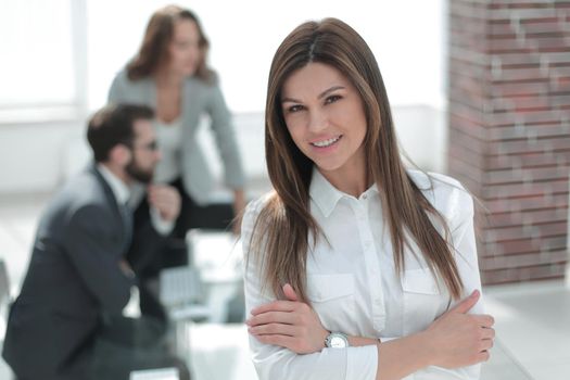 confident business woman at modern office. photo with copy space