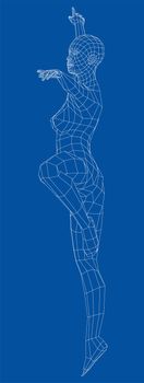 Wireframe ballerina or dancer in dance pose. 3d illustration