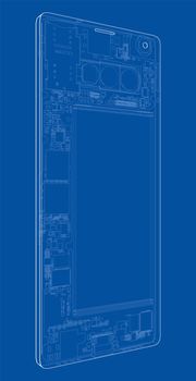 Smartphone concept outline. 3d illustration. Wire-frame style
