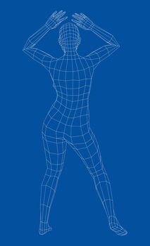 Wireframe ballerina or dancer in dance pose. 3d illustration