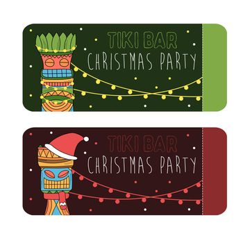 Colored tiki idols for New Year party invitation cards design or posters. Vector illustration of christmas flyers
