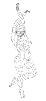 Wireframe ballerina or dancer in dance pose. 3d illustration