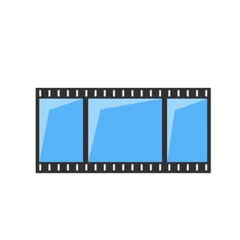 Film ribbon frame icon in blue color. Flat design. Vector illustration