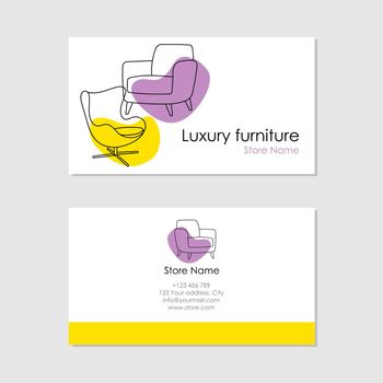 Visit card. Doodle sketch style. Illustration for furniture store, interior design - business card design template.