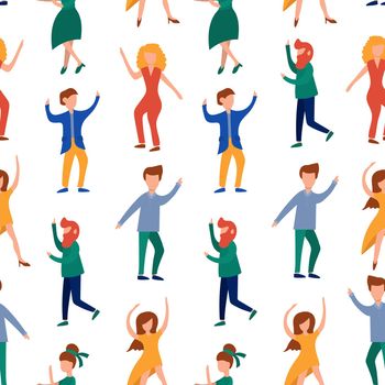 Hand drawn vector abstract cartoon modern seamless pattern with dancing people isolated on white background
