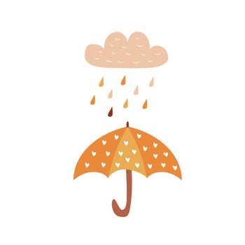 Background with rain drops and umbrella. Autumn theme. Can be used for card, invitation, t-shirt print