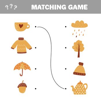 Children educational game. Match elements. Autumn theme. Vector matching game.
