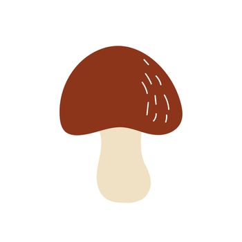 A simple icon is boletus. Hand-drawn mushroom on a white background. For autumn design. Isolated on white background. Mushroom cartoon style