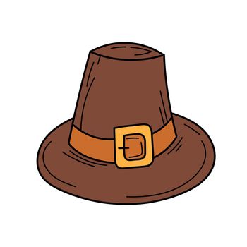 Vector hat. Pilgrim hat in doodle style for the autumn Thanksgiving holiday, an isolated element on a white background for design