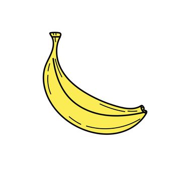 Banana icon on white background. Vector illustration. Simple yellow hand drawn banana icon on white