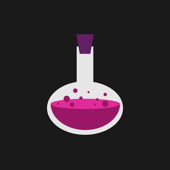 Bottle with liquid purple potion magic elixir - simple game icon. Vector illstration for app games user interface isolated cartoon style