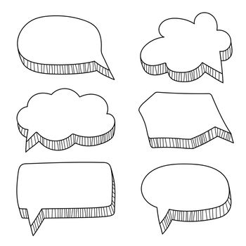 Set of Hand Drawn Comics Style Speech Bubbles on white