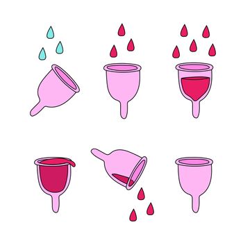 Hand drawn menstrual cups vector illustration. Icons for instructions and tutorials. Zero waste concept