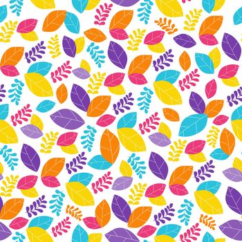 Seamless vector pattern abstract autumn leaves - blue red yellow orange. Repeating background. Use for fabric, wallpaper, wrapping, home decor