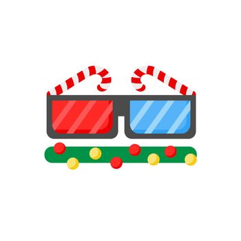 Christmas 3D glasses. New year icon with lollipops with christmas balls