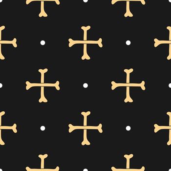 Two Bones in the form of a cross. Seamless cartoon pattern. Hand drawn vector on dark background
