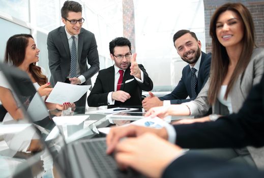 Businessman using laptop during a meeting of the Board of Directors.people and technology